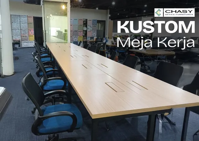 Meja kerja panjang untuk banyak orang dengan lubang kabel, karya Chasy Office Furniture